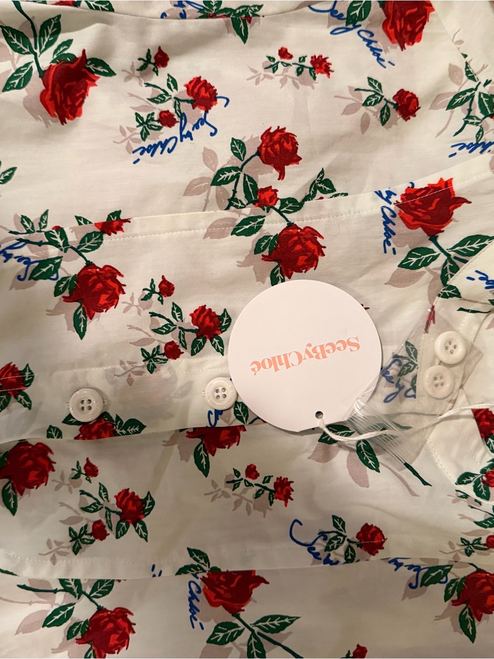 See by Chloe women’s Floral Button-Front Dress - White with Red Roses NWT - Picture 6 of 6